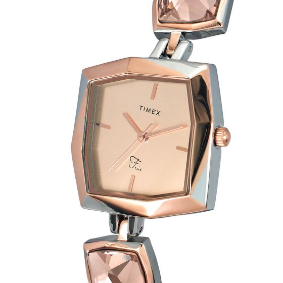 TIMEX FRIA WOMEN'S ROSE GOLD DIAL SQUARE CASE 3 HANDS FUNCTION WATCH -TWEL16101