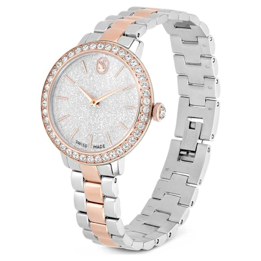 Watch Swiss Made, Metal bracelet, Silver tone, Rose gold-tone finish