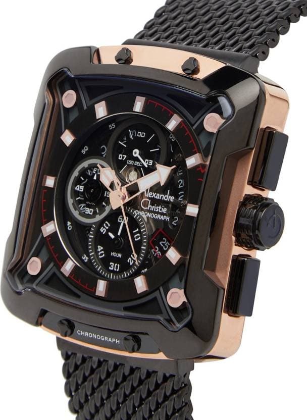 Alexandre Christie Mens 44 mm Chronograph Black Dial Metal Analogue Watch - 3039MCBBRBA - Kamal Watch Company