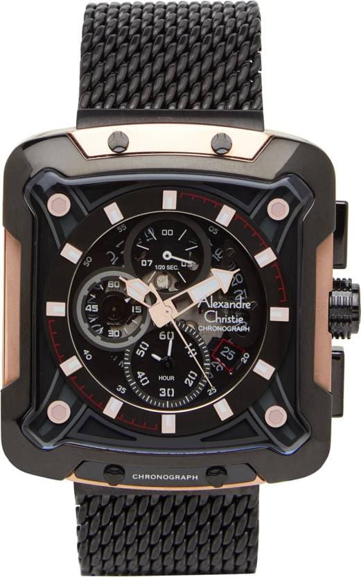 Alexandre Christie Mens 44 mm Chronograph Black Dial Metal Analogue Watch - 3039MCBBRBA - Kamal Watch Company
