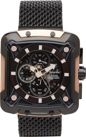 Alexandre Christie Mens 44 mm Chronograph Black Dial Metal Analogue Watch - 3039MCBBRBA - Kamal Watch Company