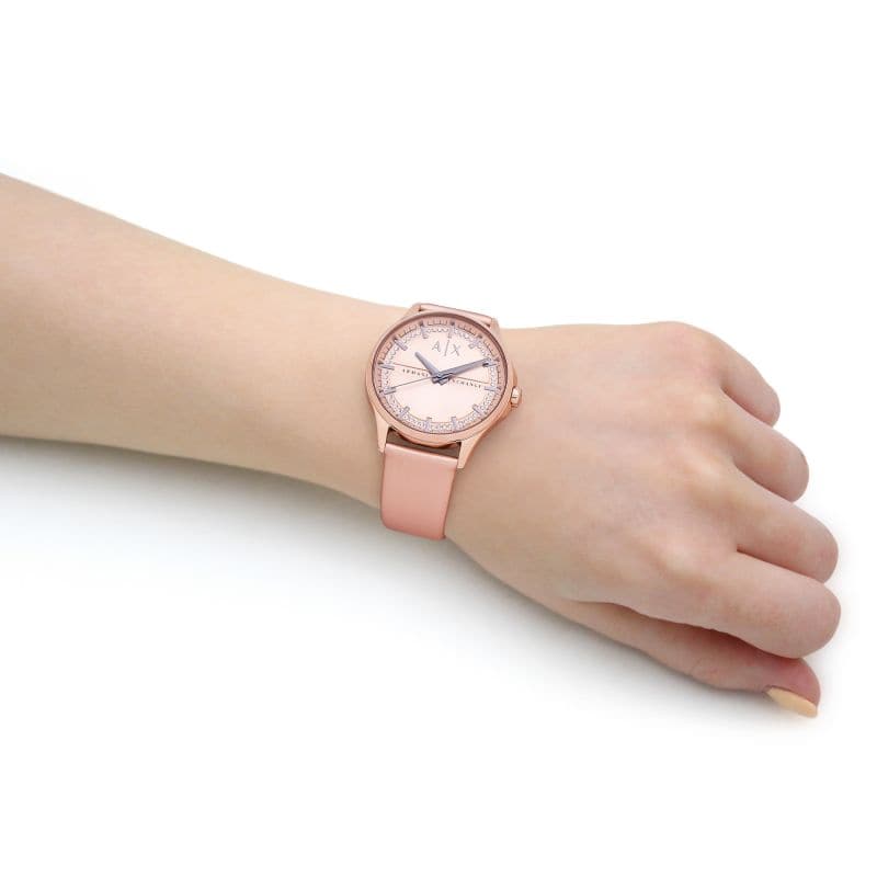 Armani Exchange Leather Rose Gold Dial 36 mm Analog Watch for Women - AX5272 - Kamal Watch Company