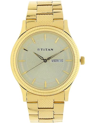 Titan Champagne Dial Gold Stainless Steel Strap Men'S Watch Nl1650Ym06