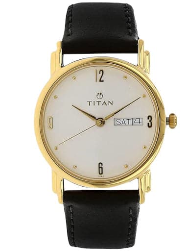 Titan White Dial Black Leather Strap Men's Watch NM1445YL04 - Kamal Watch Company