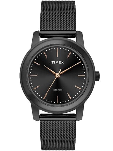 Timex Black Dial Black Stainless Steel Mesh Strap Women'S Watch Tw000W114