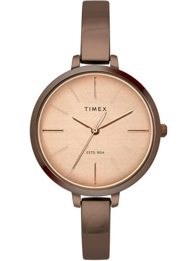 Timex Rose Gold Dial Brown Brass Strap Women'S Watch Twel12813