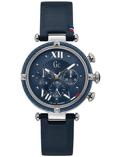 Gc Womens Blue Dial Leather Multi Function Watch
