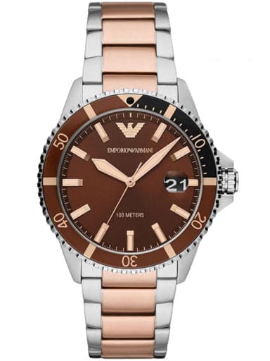 Emporio Armani Three Hand Two Tone Stainless Steel Watch