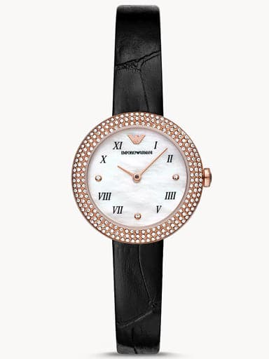 Emporio Armani Two-Hand Black Leather Watch AR11356 - Kamal Watch Company