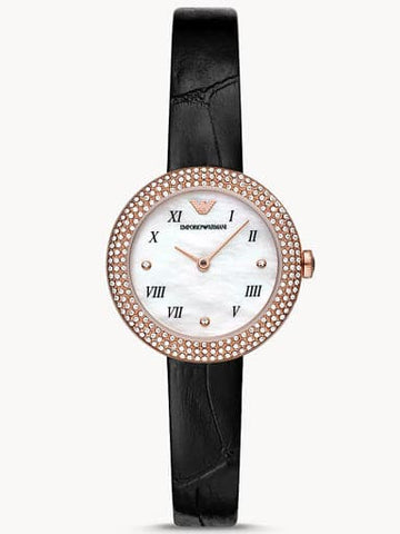 Emporio Armani Two-Hand Black Leather Watch AR11356 - Kamal Watch Company