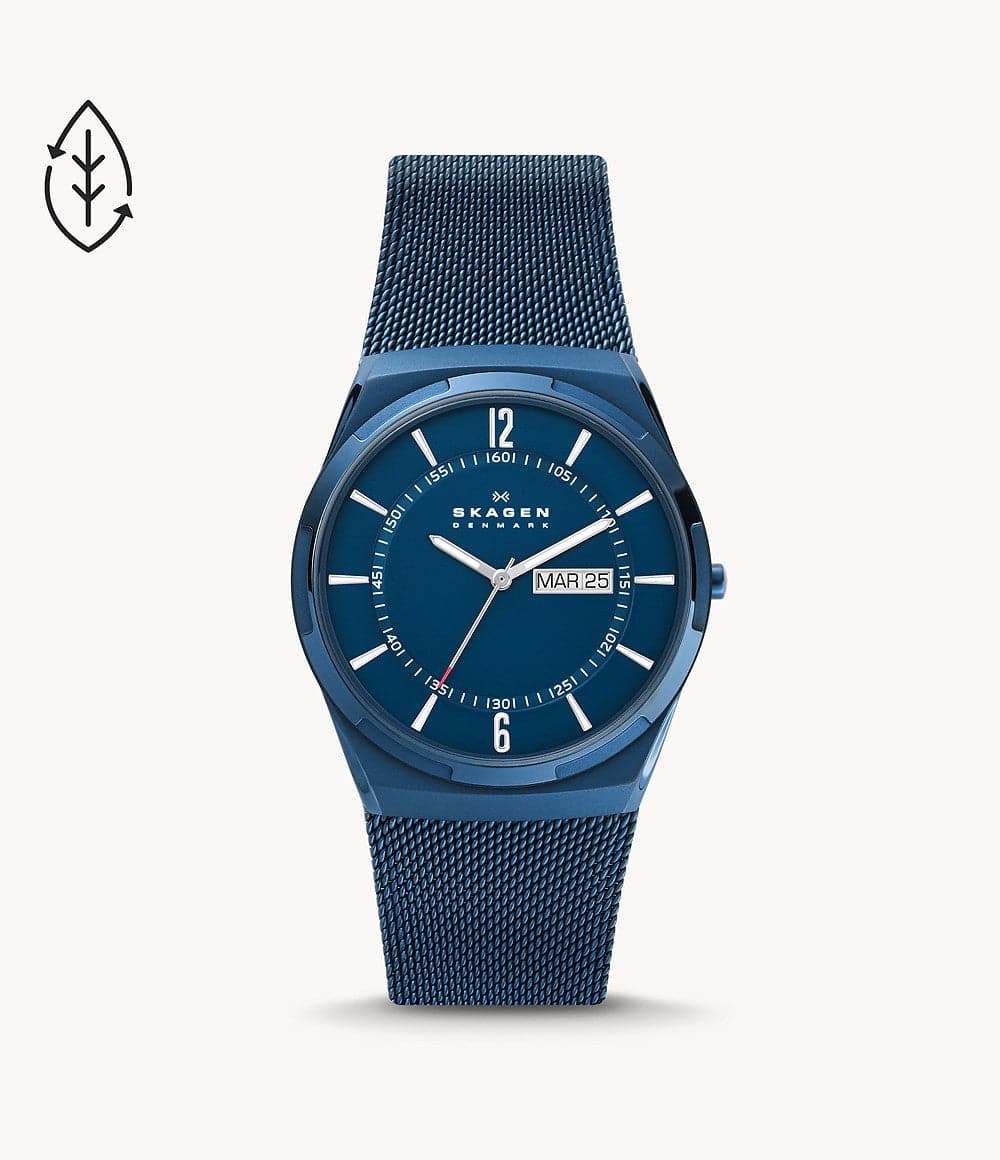 SKAGEN Melbye Three-Hand Day-Date Ocean Blue Stainless Steel Mesh Watch SKW6788 - Kamal Watch Company