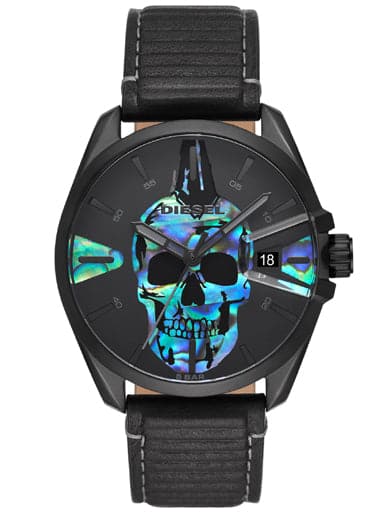Diesel MS9 Three-Hand Date Black Leather Watch DZ1973I - Kamal Watch Company