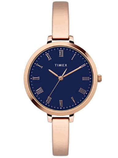 TIMEX MINIMALIST BLUE DIAL WATCH WITH ROSE GOLD BRACELET TWEL12816 - Kamal Watch Company