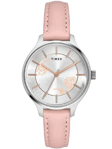 Timex Ladies Silver Floral Dial Watch Twel14805
