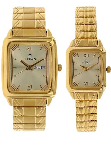 Titan Quartz Analog with Day and Date Champagne Dial Stainless Steel Strap  watch for Men