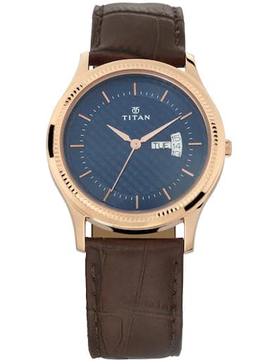 Titan Karishma Blue Dial Brown Leather Strap Men's Watch NN1824WL01 - Kamal Watch Company