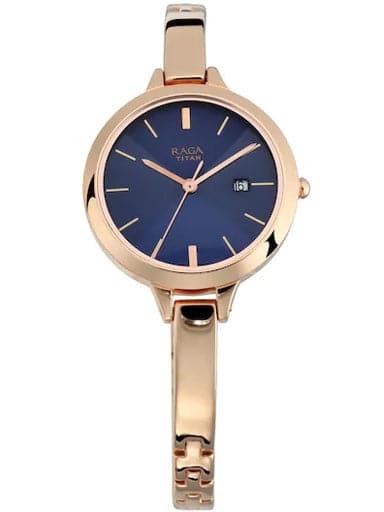 Titan Raga Blue Dial Metal Strap Women'S Watch Nn2578Wm02