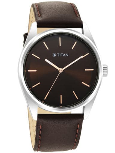 TITAN Workwear Brown Dial Leather Strap Watch NP1866SL02 - Kamal Watch Company