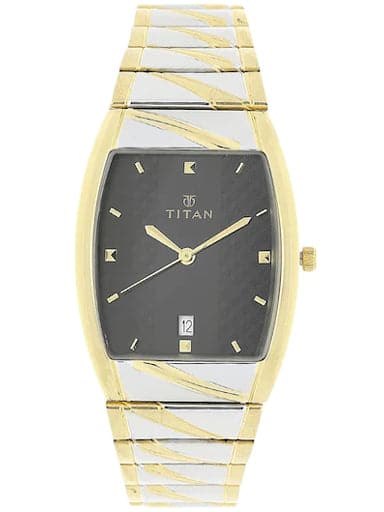 Titan Black Dial Silver & Gold Stainless Steel Strap Men's Watch NN9315BM02 - Kamal Watch Company