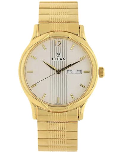 Titan White Dial Golden Stainless Steel Strap Watch For Men's NP1580YM04 - Kamal Watch Company