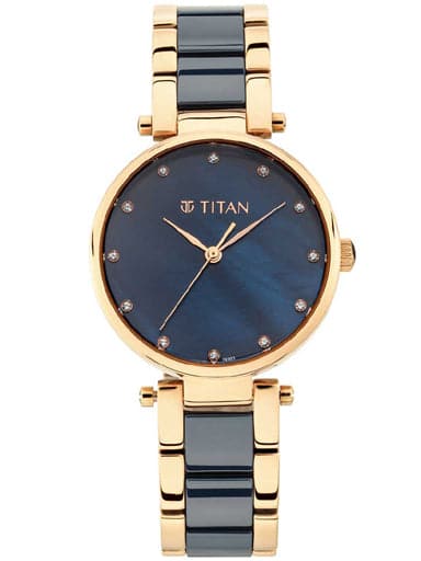 TITAN Blue Mother-of-Pearl Dial Ceramic & Metal Strap Watch NP95061WD05 - Kamal Watch Company