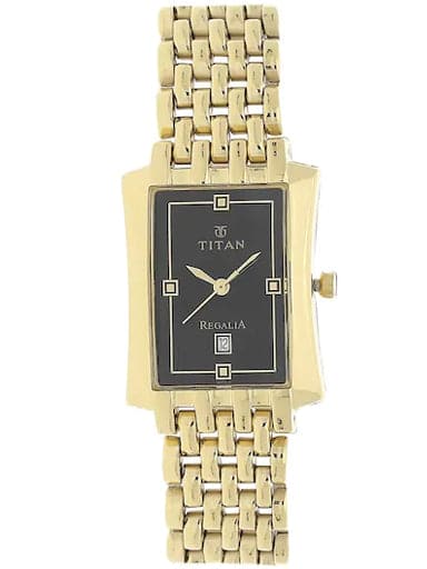Titan Black Dial Golden Stainless Steel Strap Watch For Men Np1927Ym06