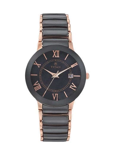 Titan Purple Ceramic Strap Black Dial Analog Womens Watch NP95016WD01 - Kamal Watch Company