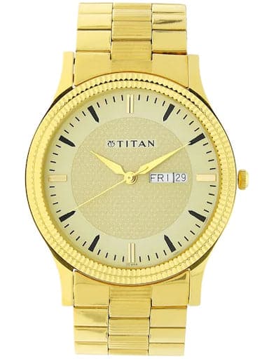 Titan Champagne Dial Gold Stainless Steel Strap Men'S Watch Np1650Ym04