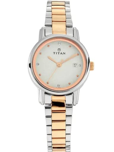 Titan White Dial With Two Tone Stainless Steel Bracelet Women's Watch NP2572KM01 - Kamal Watch Company