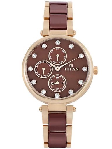 Titan Red Dial Multi-Function Steel & Ceramic Strap Women's Watch NP95062WD01 - Kamal Watch Company