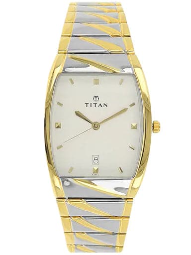 Titan White Dial Silver Gold Stainless Steel Strap Men'S Watch Np9315Bm01