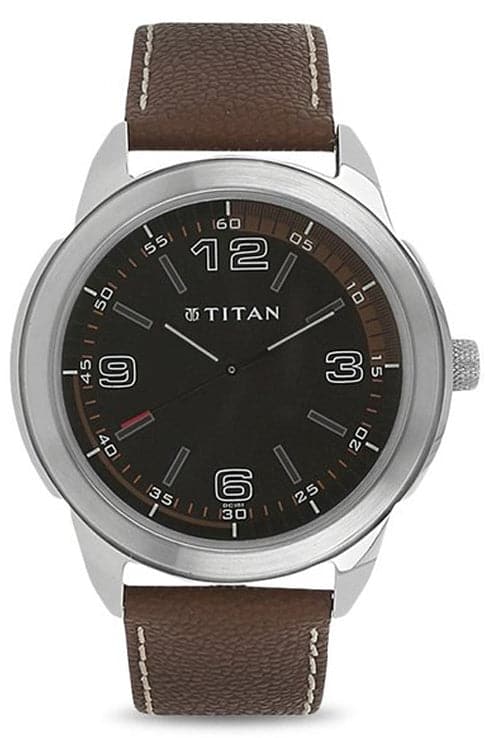 Titan Brown Plain Dial Brown Leather Strap Men's Analog Watch