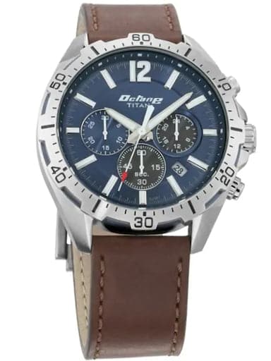 Titan Octane Blue Dial Brown Leather Strap Men'S Watch Nn90108Kl02