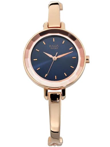 Titan Raga Viva Blue Dial Rose Gold Metal Strap Watch Np2575Wm02
