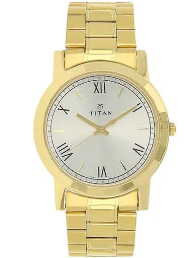 Titan Silver Dial Golden Stainless Steel Strap Men's Watch NP1644YM01 - Kamal Watch Company