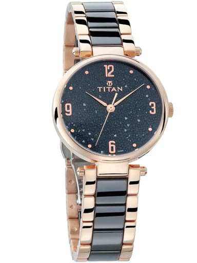 Titan Sparkle Black Dial Steel Ceramic Strap Women'S Watch Nn95061Wd