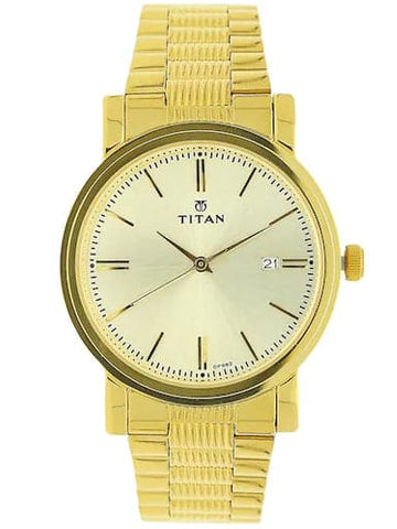 Titan Champagne Dial Gold Stainless Steel Strap Watch NM1712YM03 - Kamal Watch Company