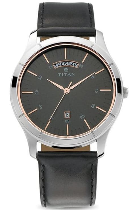 Titan Work Wear Anthracite Dial Black Leather Strap Watch Nn1767Sl02
