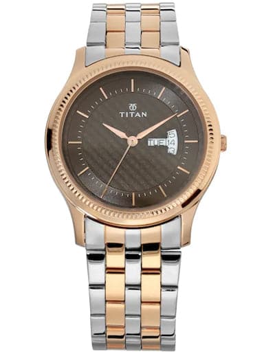 Titan Karishma Brown Dial Two Tone Stainless Steel Strap Men'S Watch Nn1824Km01