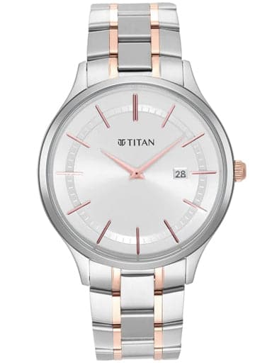 TITAN Classique Slimline Watch with Silver Dial & Two Toned Stainless Steel Strap 90142KM01 - Kamal Watch Company