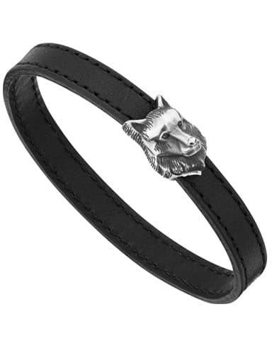 MONTBLANC Bracelet in black leather with wolf-head closure in sterling silver MB12379063 - Kamal Watch Company