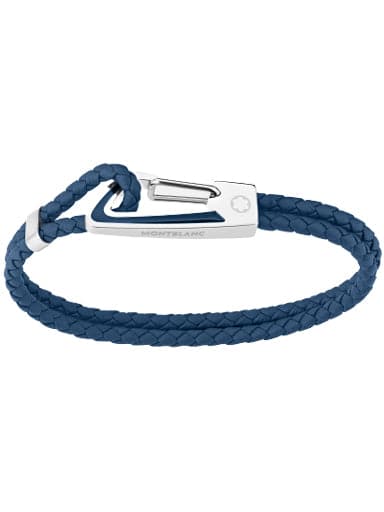 MONTBLANC Bracelet in Woven Blue Leather with Steel Carabiner Closure and Blue Lacquer Inlay MB11855463 - Kamal Watch Company