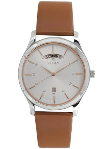 Titan On Trend White Dial Brown Leather Strap Men's Watch NP1767SL01 - Kamal Watch Company