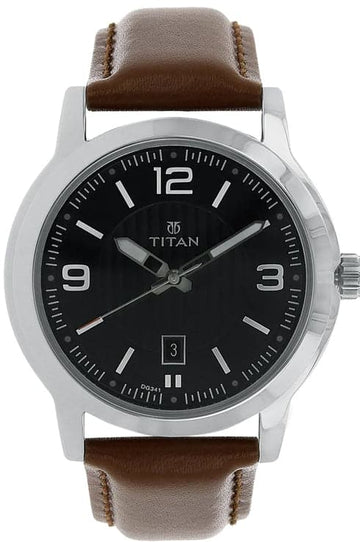 Titan Black Dial Brown Leather Strap Men's Watch NP1730SL02 - Kamal Watch Company