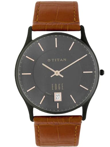 Titan Edge Black Dial Brown Leather Strap Men'S Watch Np1683Nl01