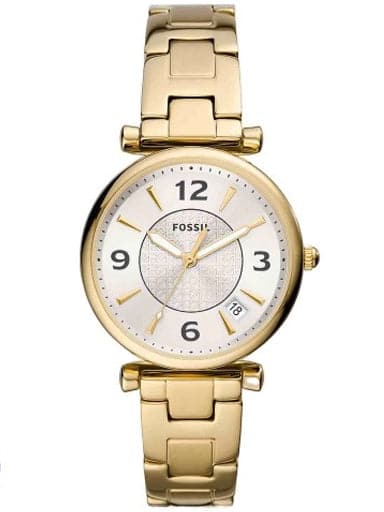 Fossil Carlie Three-Hand Date Gold-Tone Stainless Steel Watch Es5159I