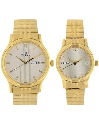 Titan Bandhan White Dial Golden Metal Strap Watches NP15802490YM04 - Kamal Watch Company