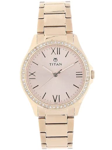 Titan Rose Gold Dial Rose Gold Stainless Steel Strap Women'S Watch Nn9955Wm01