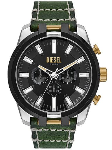 Diesel Split Chronograph Green Leather Watch Dz4588