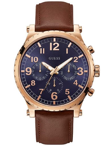 GUESS Analogue Watch with Leather Strap W1215G1 - Kamal Watch Company